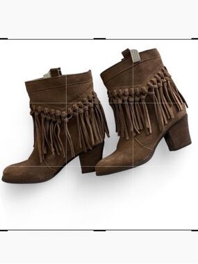 Sbicca Tan Suede Fringe Ankle Boots